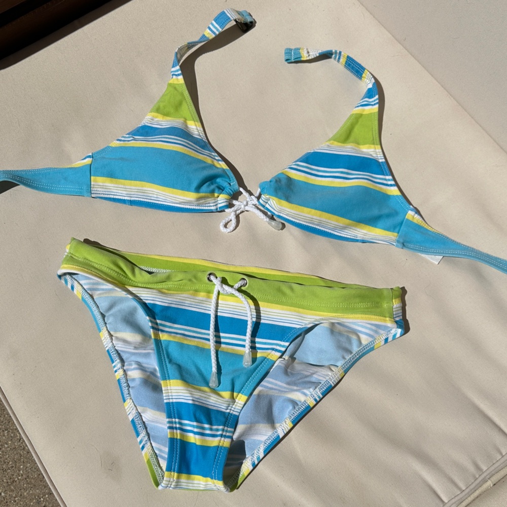 Vintage y2k Blue Green Stripe Bikini